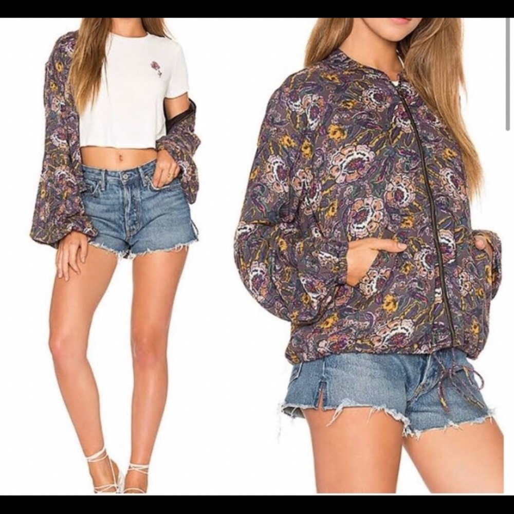Free People Floral Bomber Jacket